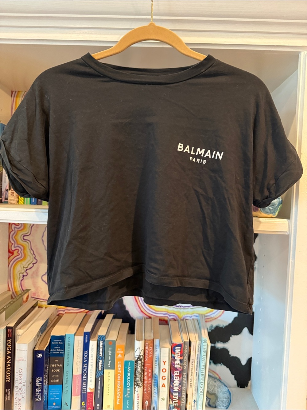 Balmain Black Logo Cropped Tee